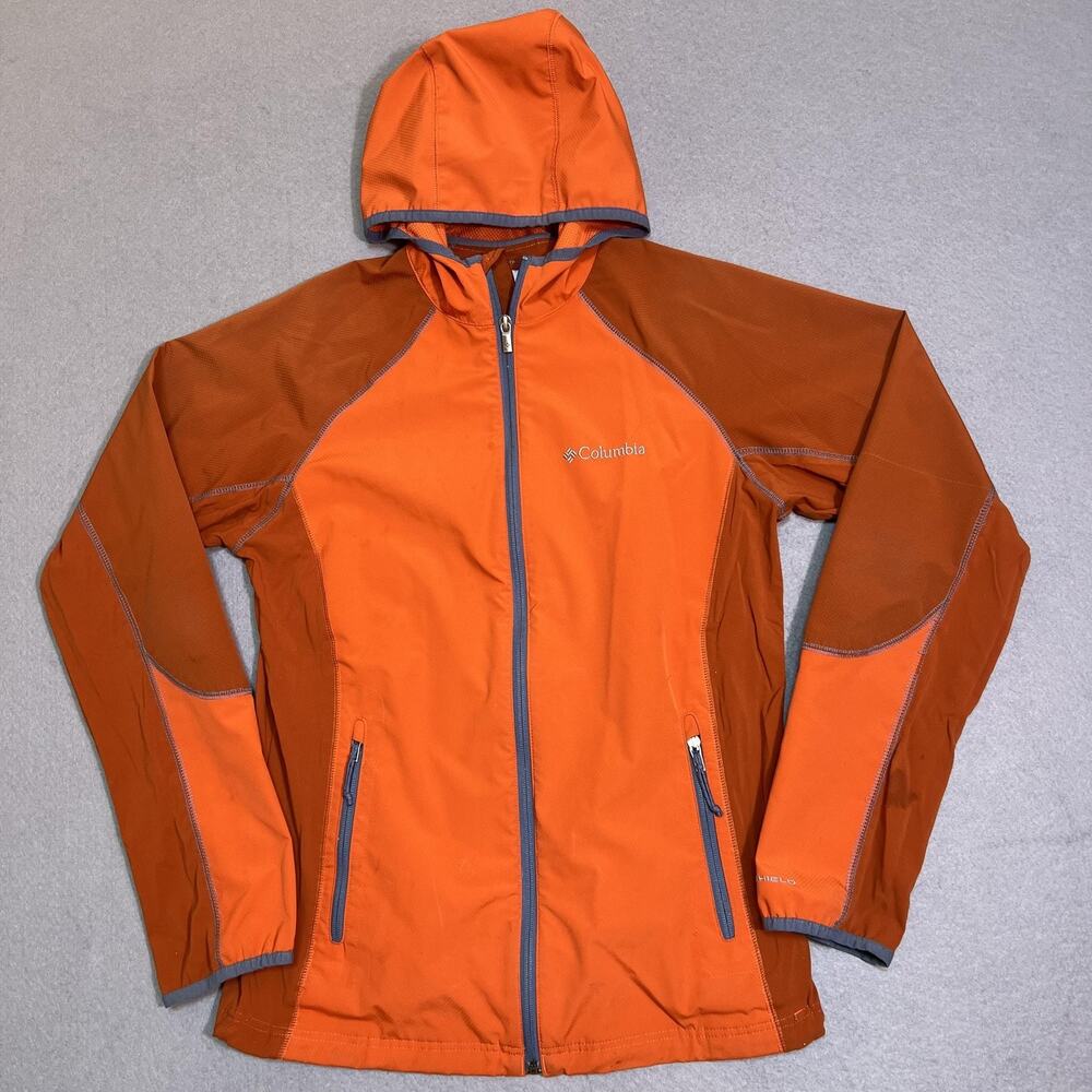 Columbia Omni-Shield Jacket Womens Small Orange Hooded Lightweight Windbreaker